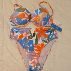 Scarlet Garden Push Up Bikinı Top (S) & Cheeky Bottoms(M) Set